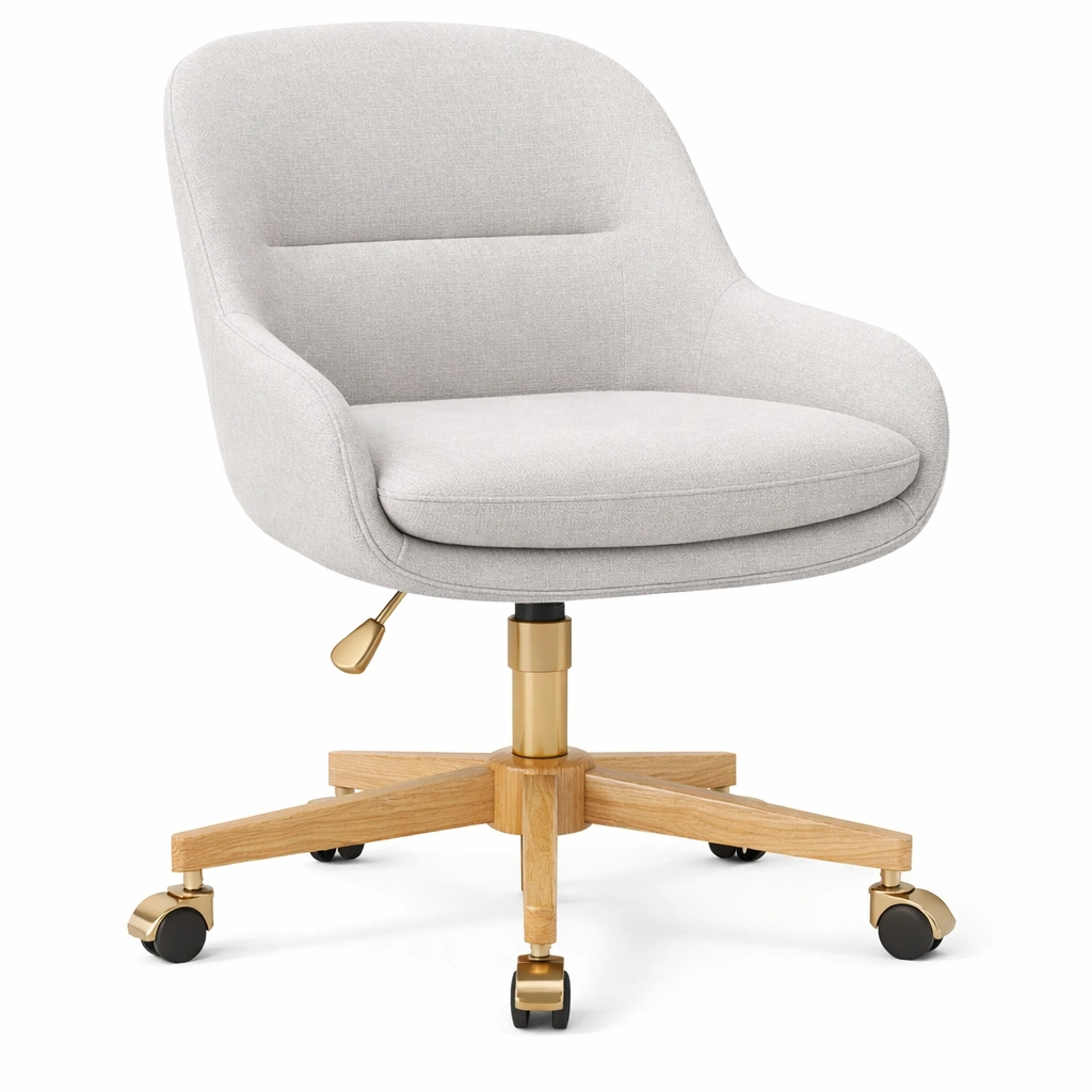 Moderner Drehstuhl mit Holzfuss und gepolsterter Sitzflaeche-Domvyn